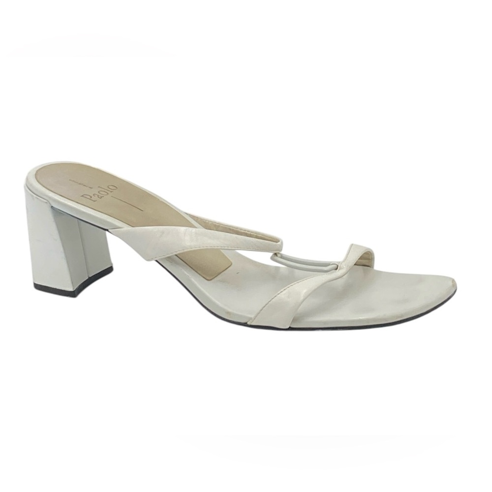 Paolo Women's White Leather Chunky-Heeled Sandals Sz 11